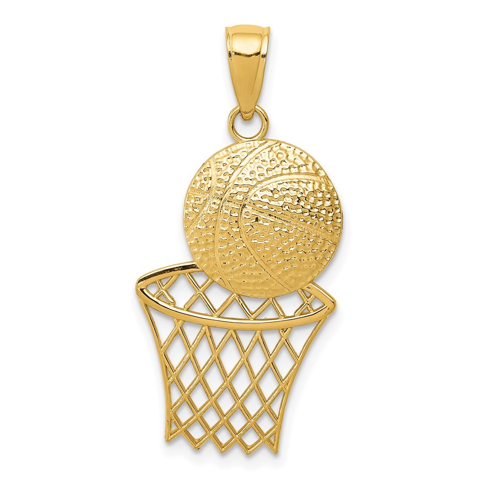 14k Yellow Gold Genuine Sports Diamond-Cut Basketball and Net Charm